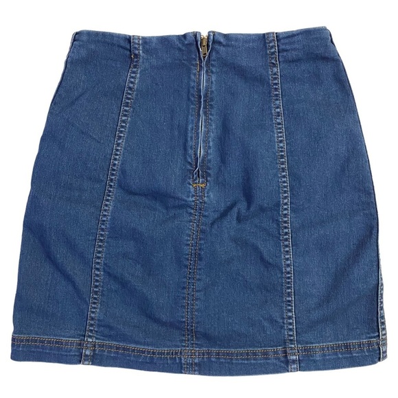 Free People Modern Femme Denim Stretch Mini Skirt Dark Blue Wash A-Line 2 FLAW - Picture 4 of 16